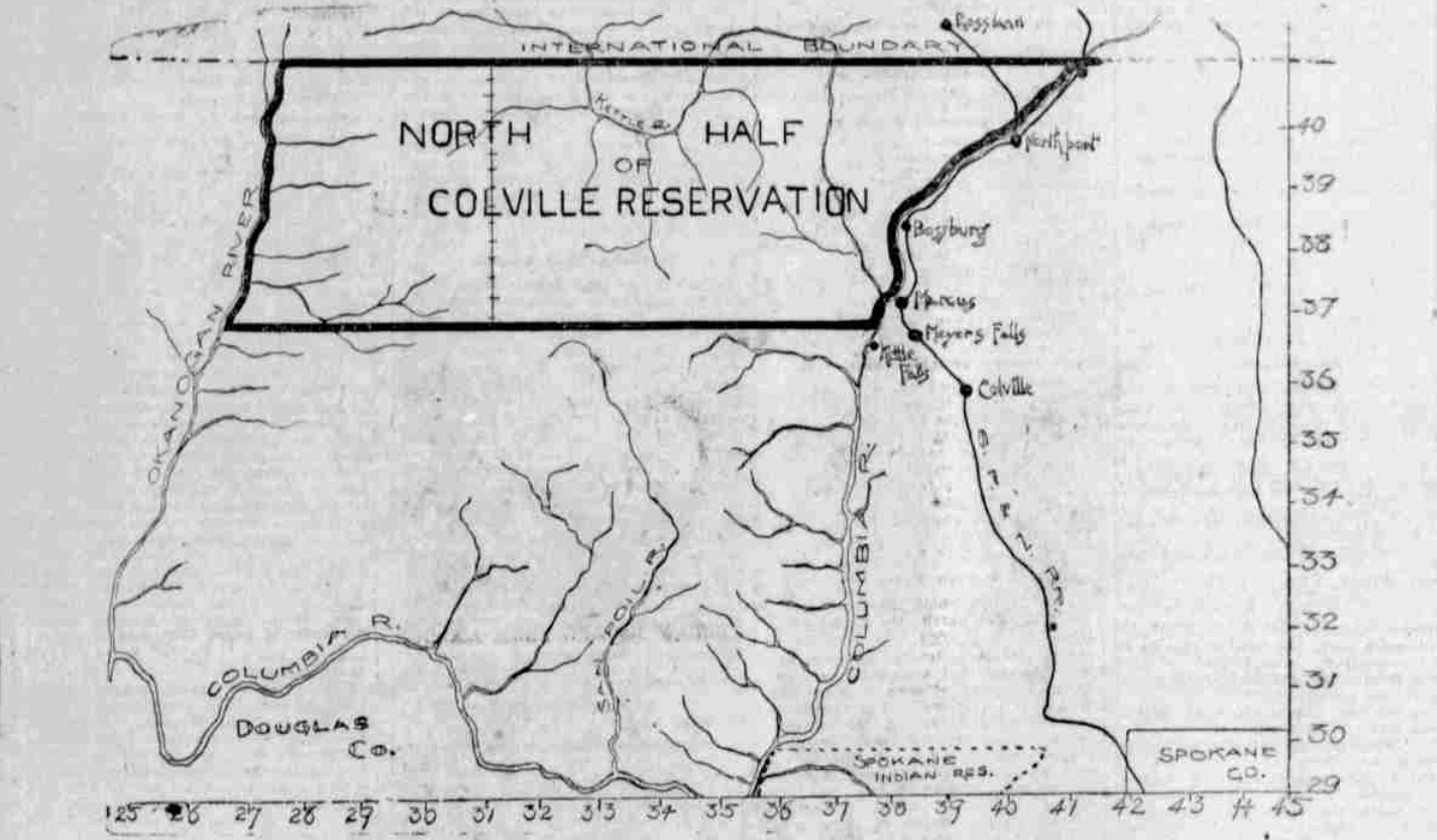Map of Northern Half of Colville Reservation. Map from Spokesman-Review, September 3rd 1900. [FOOTNOTE]
