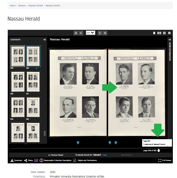 screenshot of the viewer for digitized materials showing clicked results