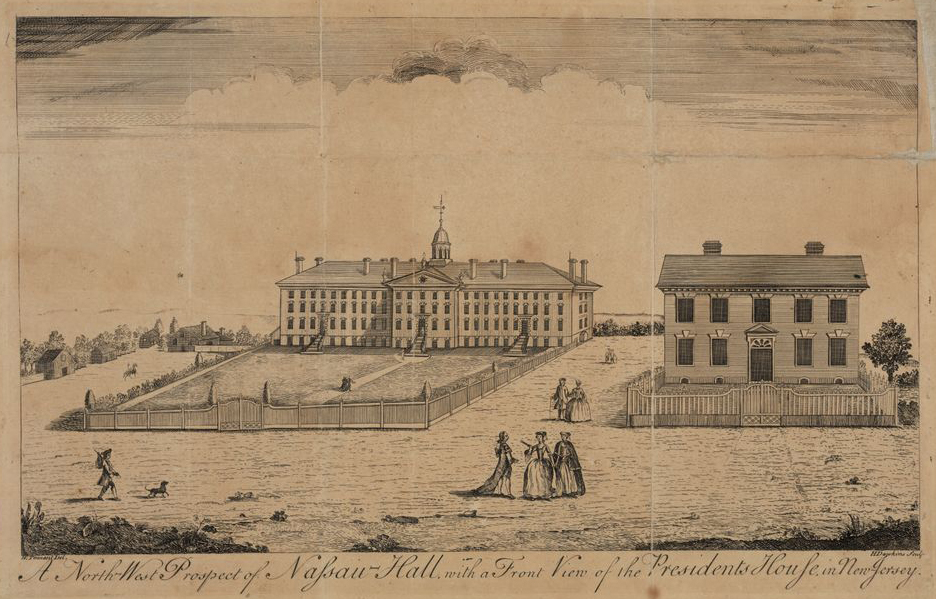 Engraving of "A North-West Prospect of Nassau-Hall with a Front View of the Presidents House, in New-Jersey, 1764"
