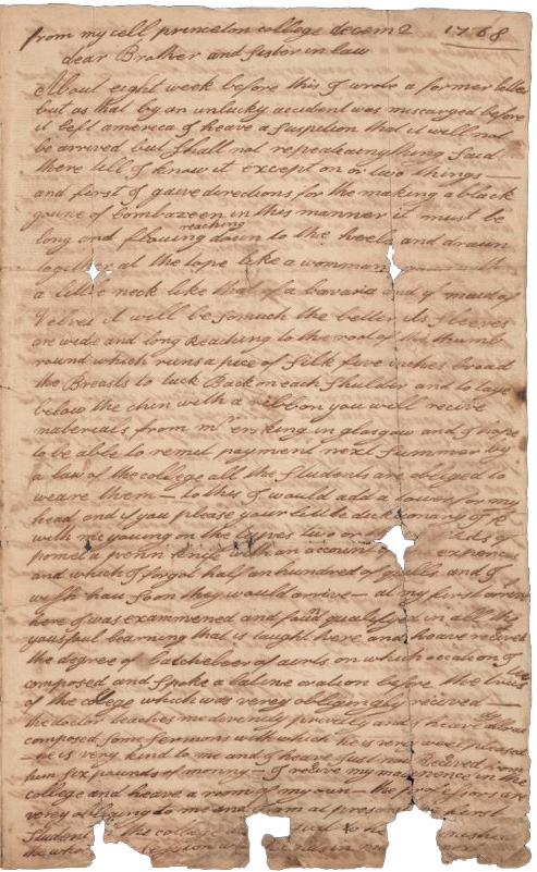 Image of handwritten "Letter from Hugh Simm to Andrew Simm, December 2, 1768"
