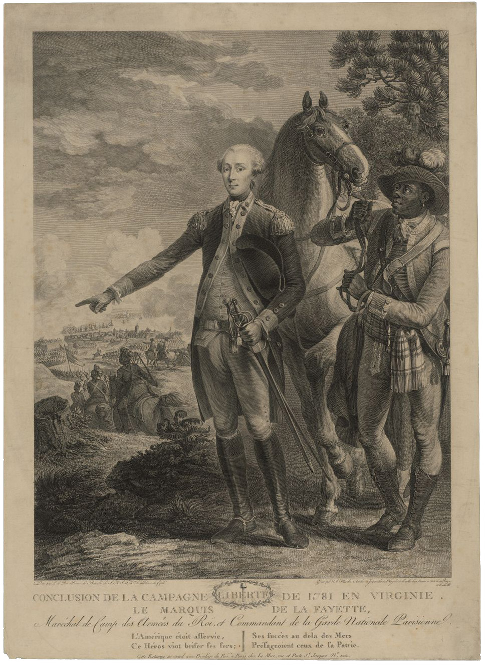 Image of engraving after a painting of "Conclusion de la Campagne de 1781 en Virginie. Le Marquis de La Fayette"
