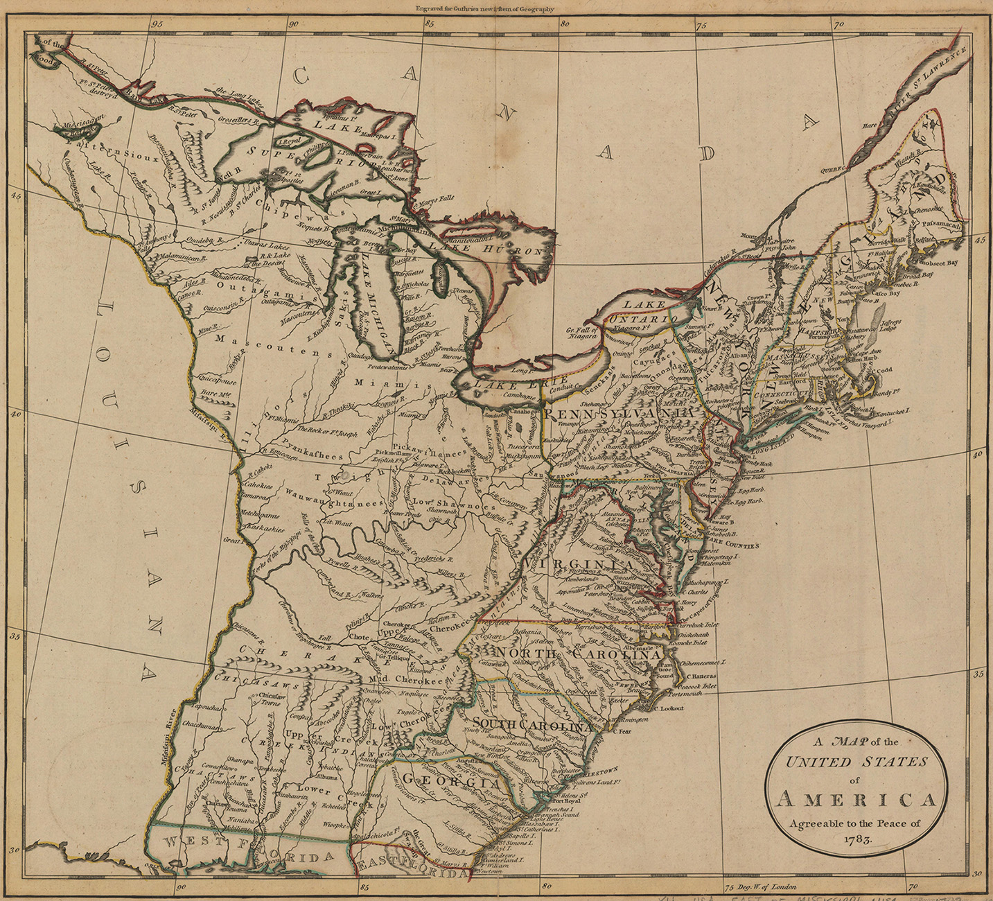 Image of "A Map of the United States of America Agreeable to the Peace of 1783"