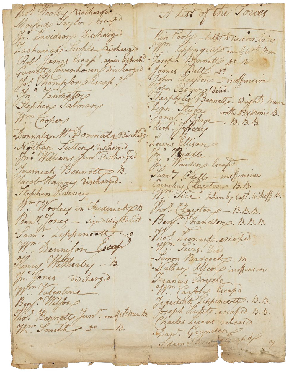 Image of "“A List of the Tories,” circa 1776"