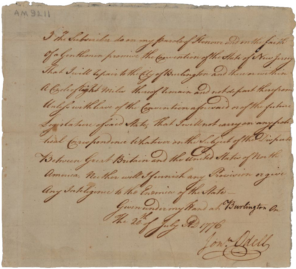 Image of "Parole oath, July 1776"