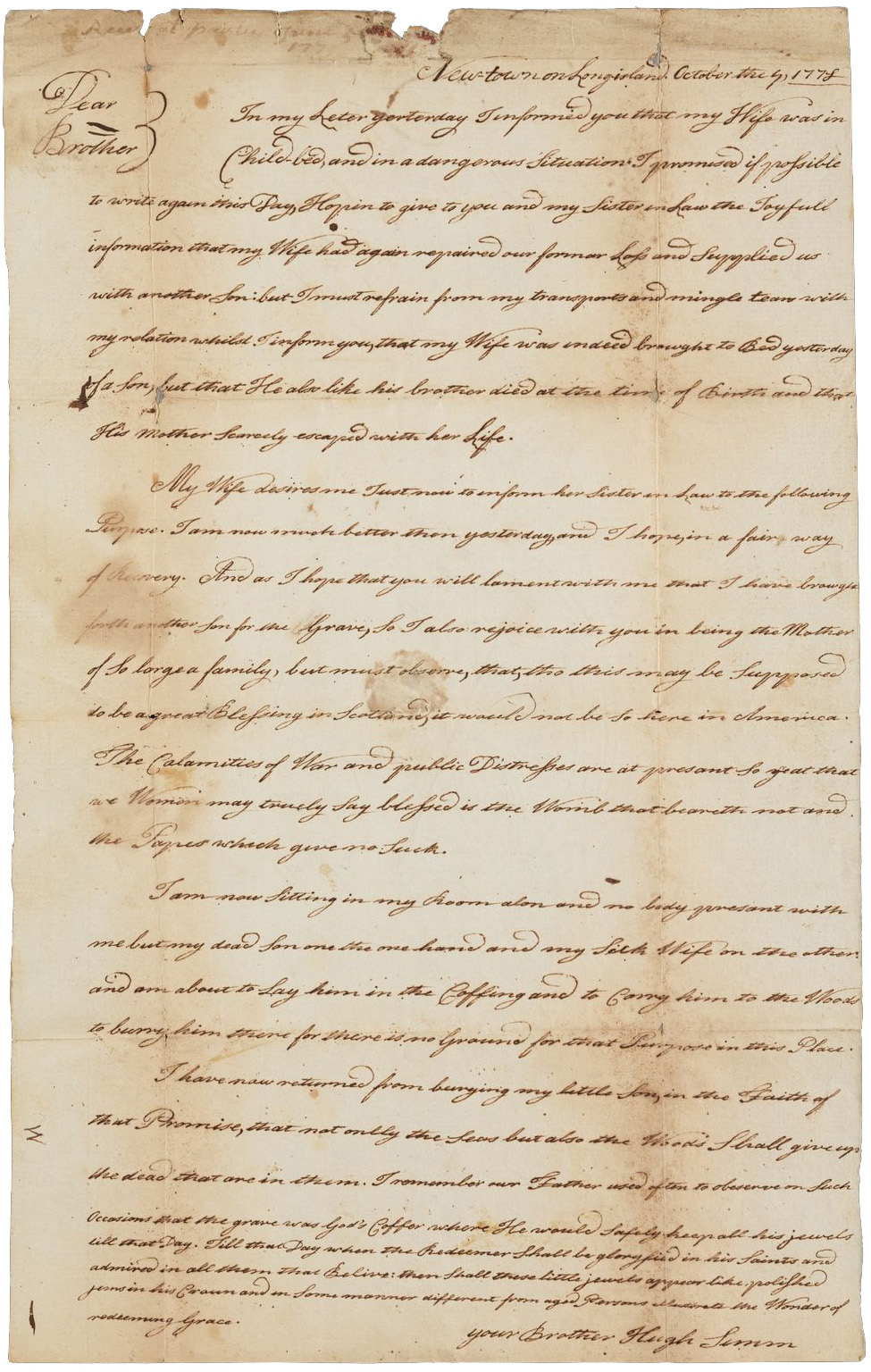 Image of "Letter from Hugh Simm to Andrew Simm, October 9, 1778"