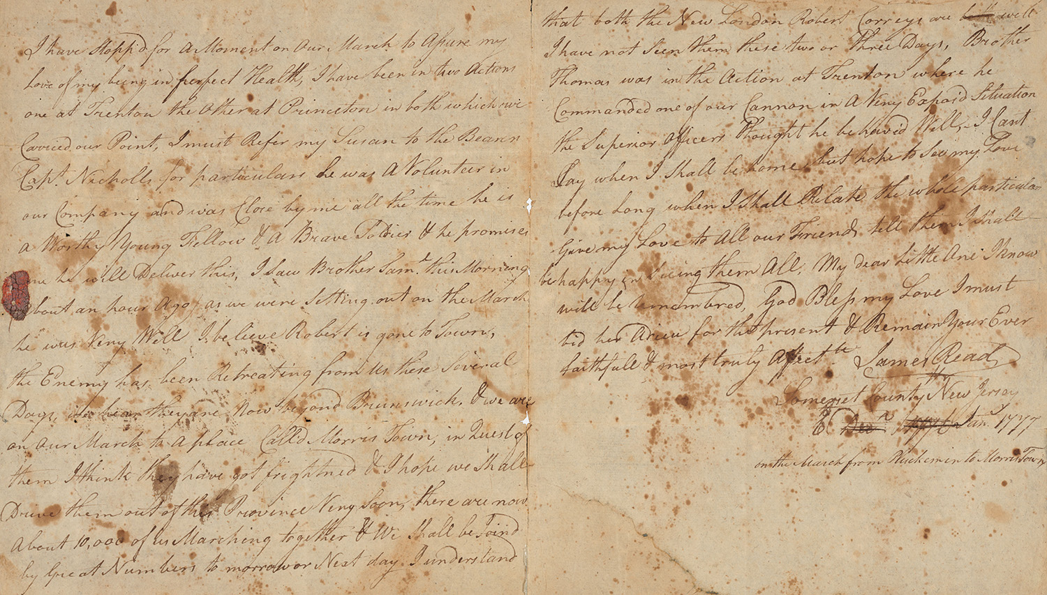 Image of "Letter from James Read (1743-1822) to Susanna Read, January 06, 1777"