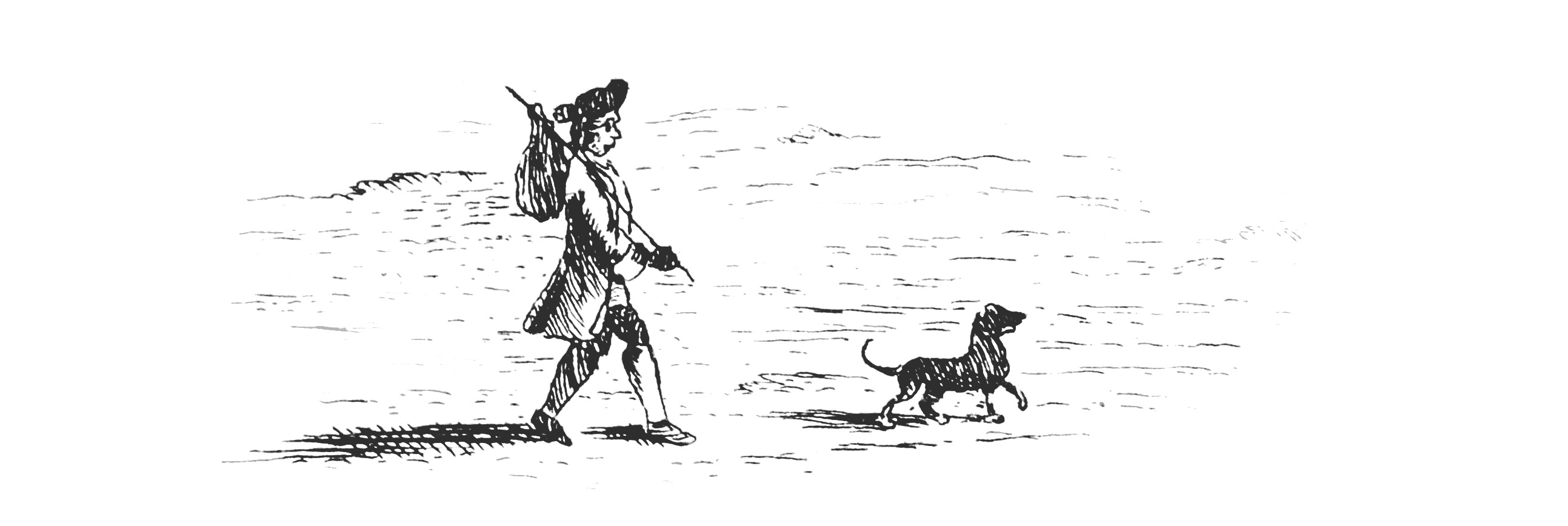 Decorative illustration of man walking with dog, from "A North-West Prospect of Nassau-Hall with a Front View of the Presidents House, in New-Jersey, 1764"