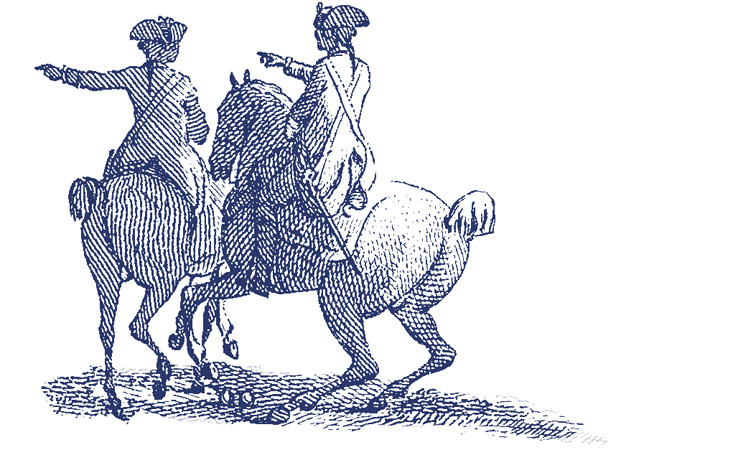 detail of two men on horseback, from "Conclusion de la Campagne de 1781 en Virginie. Le Marquis de La Fayette"