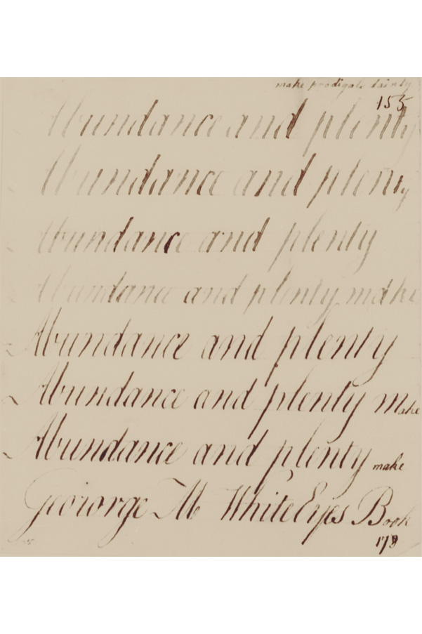 Image of "specimen of writing by George Morgan White Eyes"