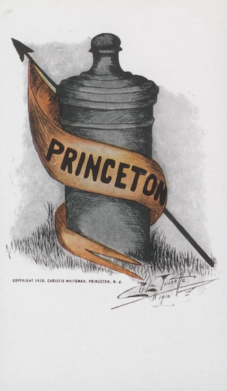 colored postcard of the cannon with the words Princeton printed on the flag 