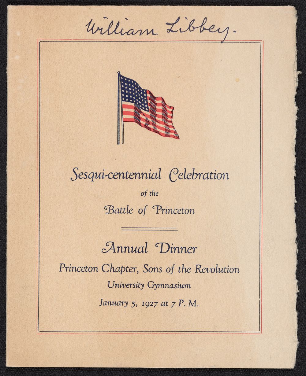 typed dinner menu with color image of American Flag 