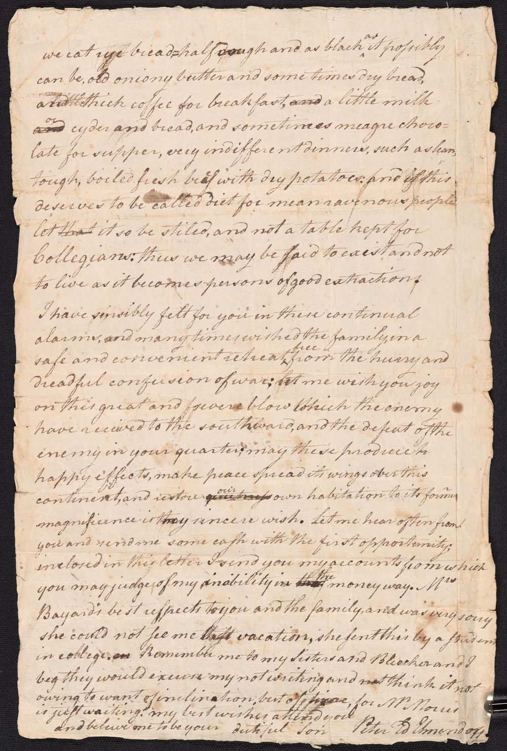 Handwritten 18th century letter.