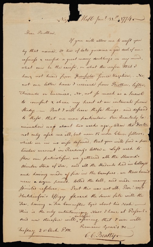 Handwritten letter from Nassau Hall 